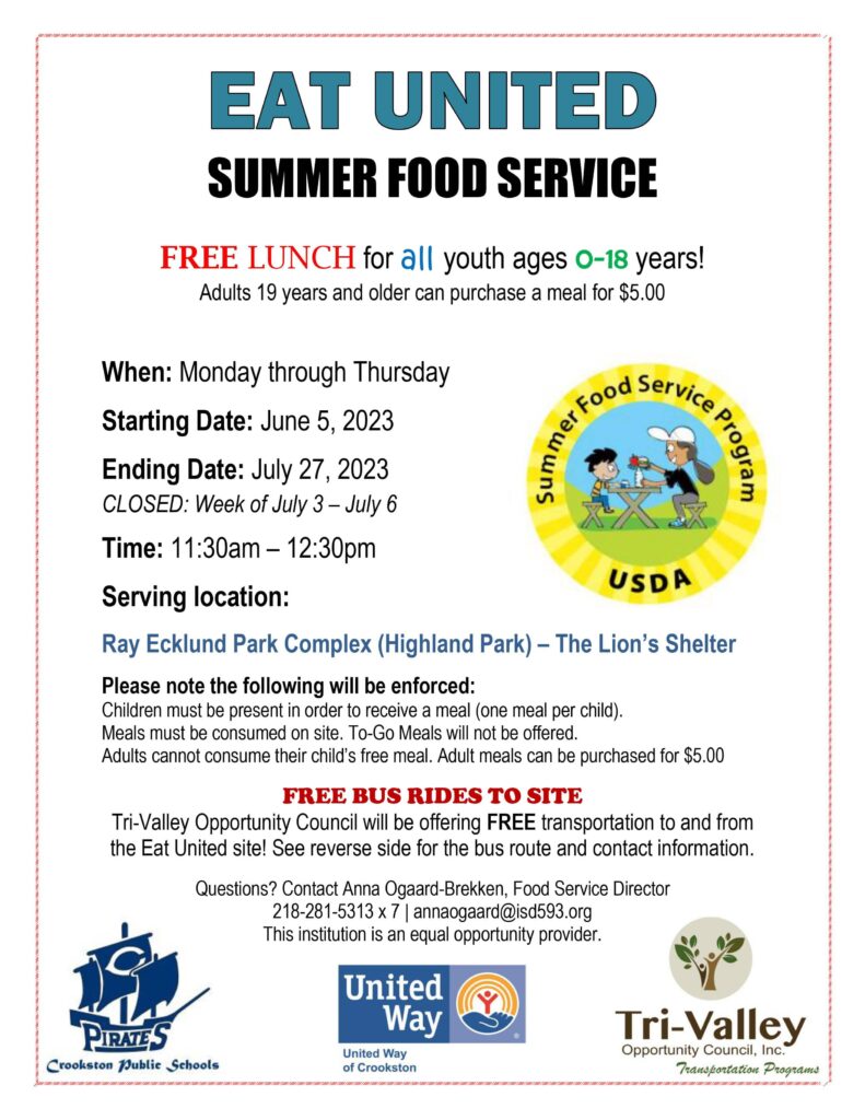 CROOKSTON EAT UNITED SUMMER PROGRAM BACK FOR YEAR 9