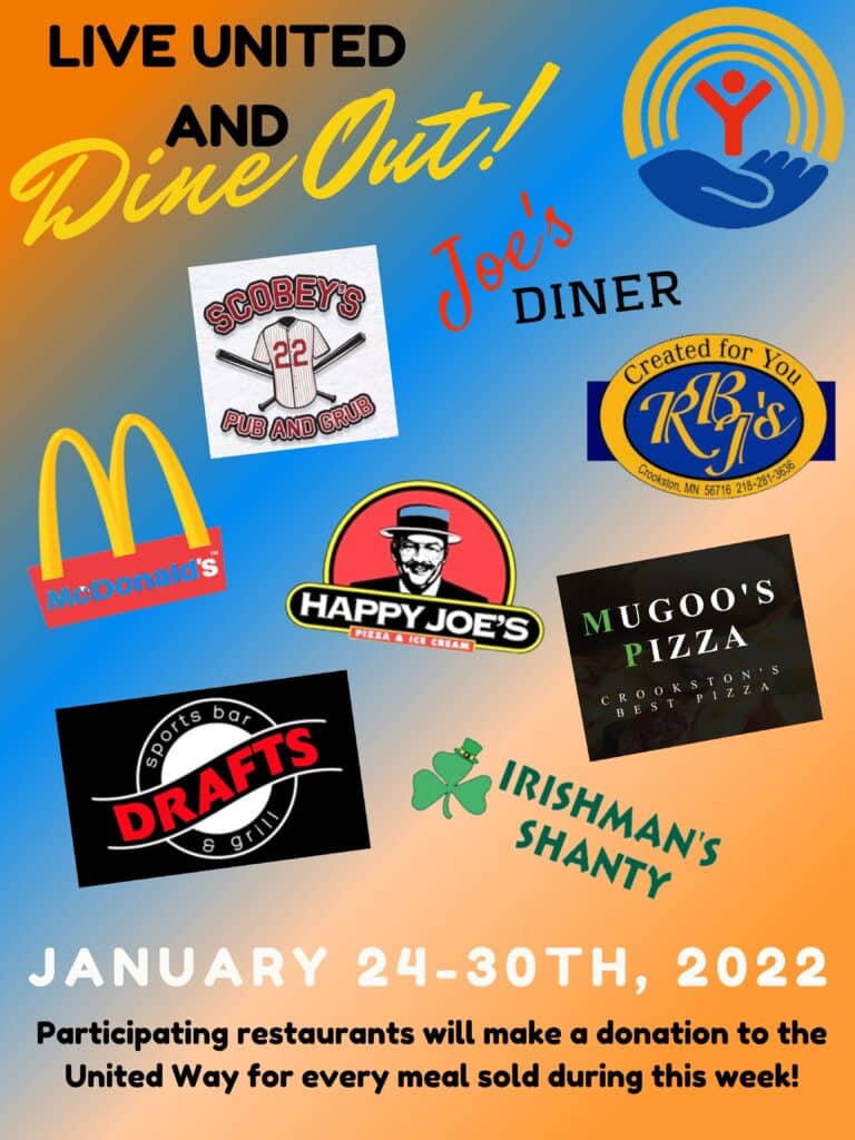 UNITED WAY OF CROOKSTON “DINE OUT WEEK” FUNDRAISER BEGINS TOMORROW