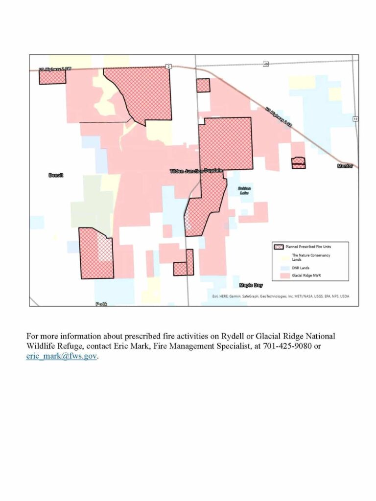RYDELL AND GLACIAL RIDGE REFUGE’S TO HOLD CONTROLED BURNS