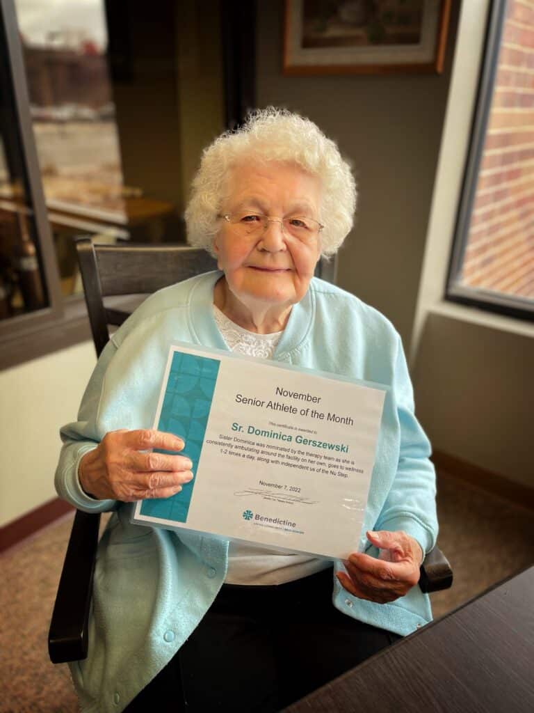 SISTER DOMINICA WINS NOVEMBER BENEDICTINE LIVING COMMUNITY’S SENIOR ATHLETE OF THE MONTH AWARD