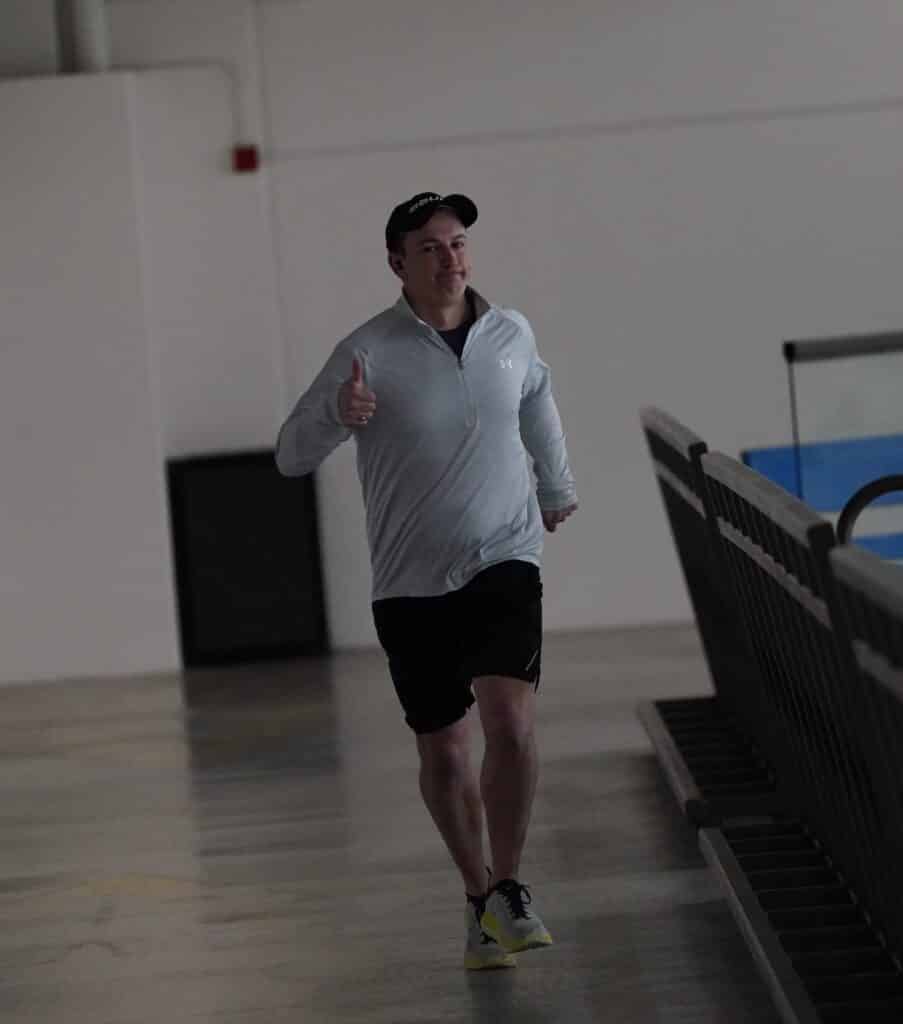 CROOKSTON BOYS HOCKEY COACH JOSH HARDY RUNNING 89 LAPS AROUND EVENT RINK AT CSC THIS AFTERNOON