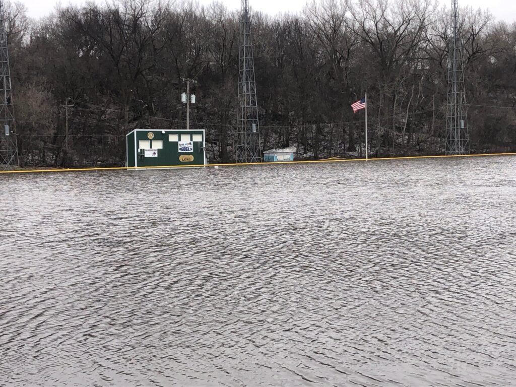 DRECHSEL FIELD UNDERWATER AS CITY OF RED LAKE FALLS CONTINUES FIGHTING FLOOD