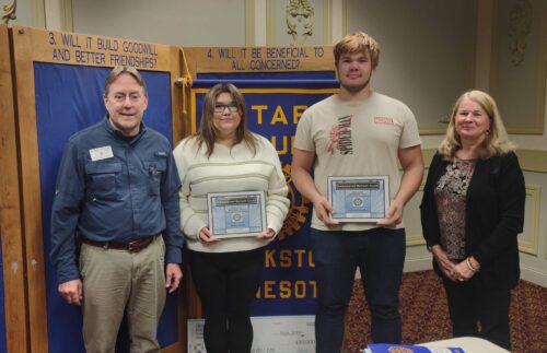 Crookston Rotary Club recognized Hunter Nicholas and Shayla Azure as Students of the Month