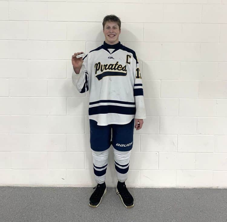 Crookston Pirate Boys Hockey routs Princeton, Garrett Fischer scores 100th career point