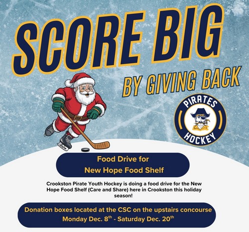 Crookston Youth Hockey collecting non-perishable food for the New Hope Food Shelf