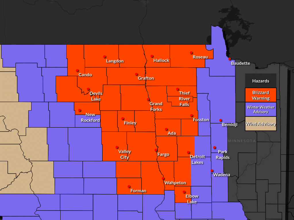 Blizzard Warning issued for portions of NW Minnesota and Eastern North Dakota on Sunday
