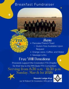 Crookston Masonic Lodge hosting a breakfast fundraiser for the Crookston FFA March 1