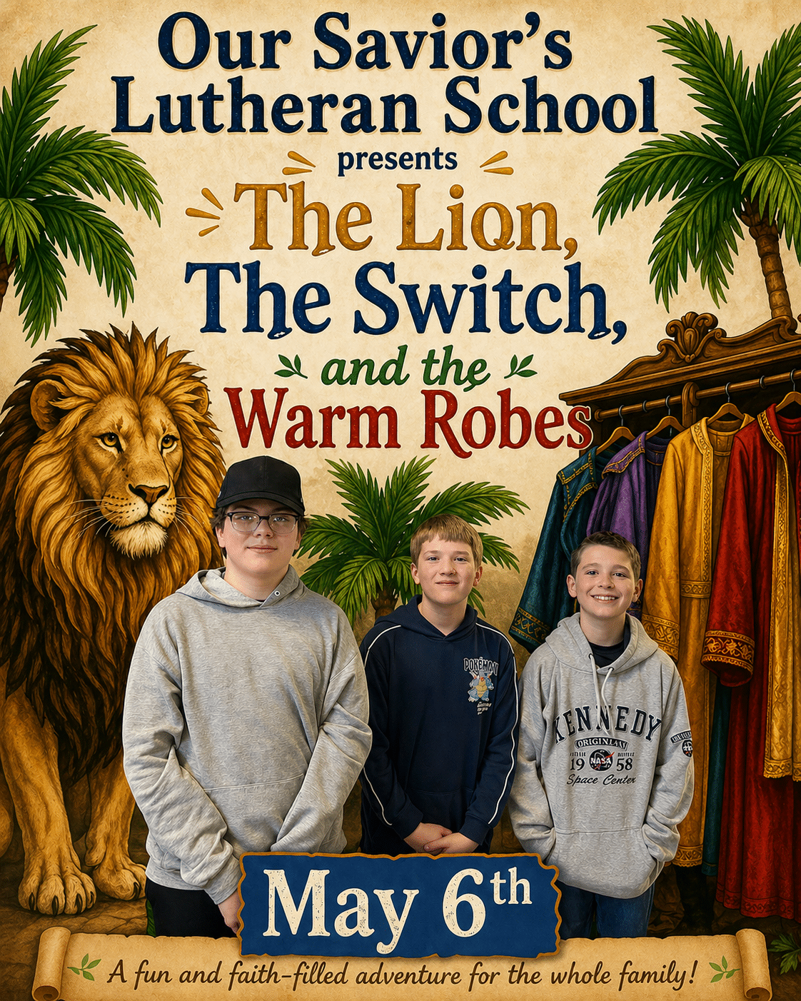 Our Saviors Lutheran School to host a musical, “The Lion, The Switch, and the Warm Robes” on May 6