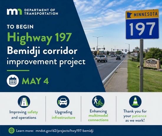 MnDOT announces Highway 197 Bemidji corridor improvement project begins May 4 