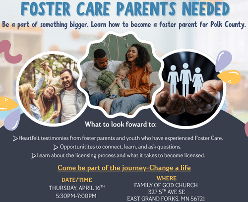 Foster Care parents are needed in Polk County, find out more April 16 in EGF
