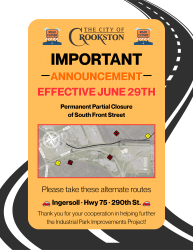 City of Crookston announces permanent partial closure of South Front Street for railroad spur project