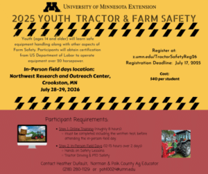 UMN Extension to offer Tractor and Farm Safety Training for youth this summer