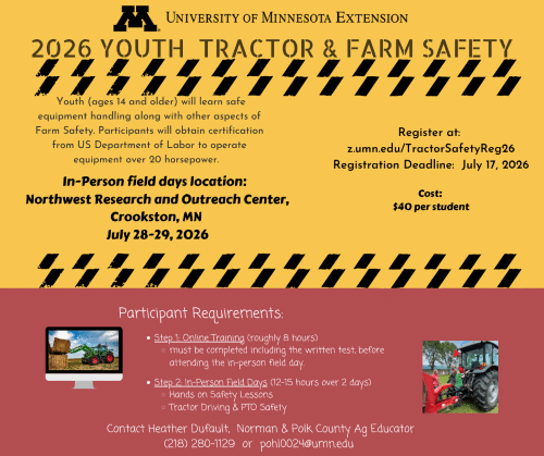 UMN Extension to offer Tractor and Farm Safety Training for youth this summer