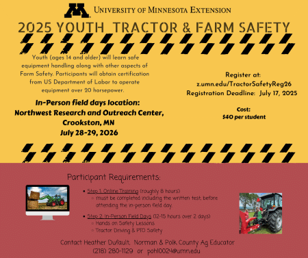 UMN Extension to offer Tractor and Farm Safety Training for youth this summer
