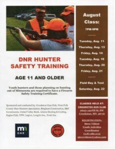 Registration is open for the fall DNR hunter safety class at the Crookston Gun Club