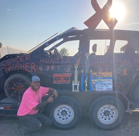 Crookston man wins the Pennington County demolition derby, as participants raise over $6,200 for “Crashing with Karter” cancer fundraiser