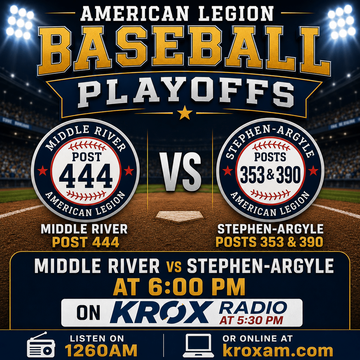 Stephen-Argyle Legion Baseball hosts Middle River in a playoff game