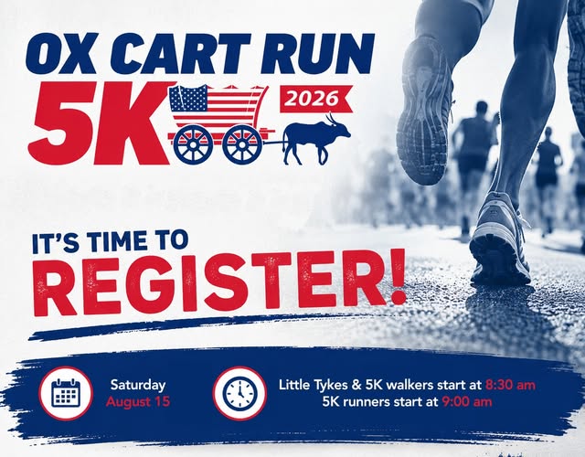 Register now for the 2026 Ox Cart Days Run to be held on August 15
