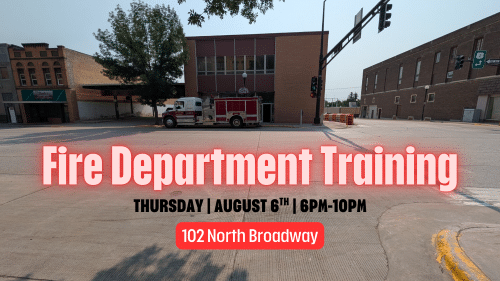 The Crookston Fire Department will conduct training exercises in the downtown area on Thursday, August 6