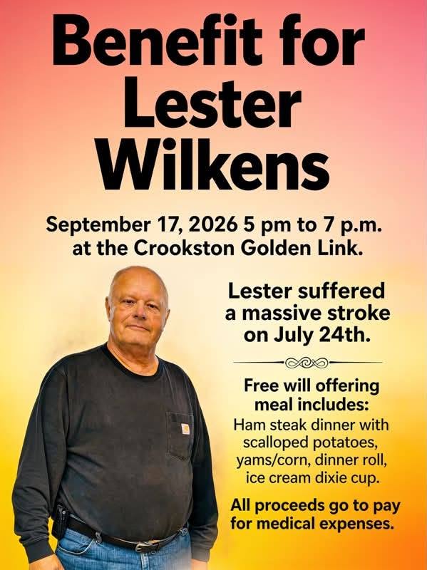 A benefit for Lester Wilkens will be held on September 17