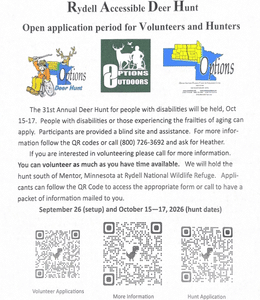 Options Outdoors is accepting applications for the 31st annual Rydell Accessible Deer Hunt held from October 15-17