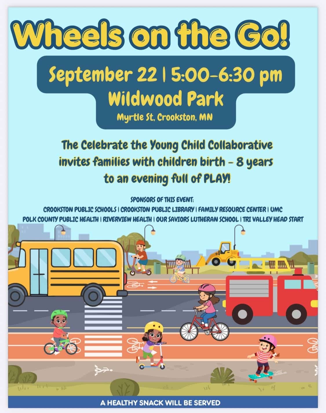 Enjoy an evening of big wheels and fun at the Celebrate the Young Child Collaborative’s Wheels on the Go event on September 22