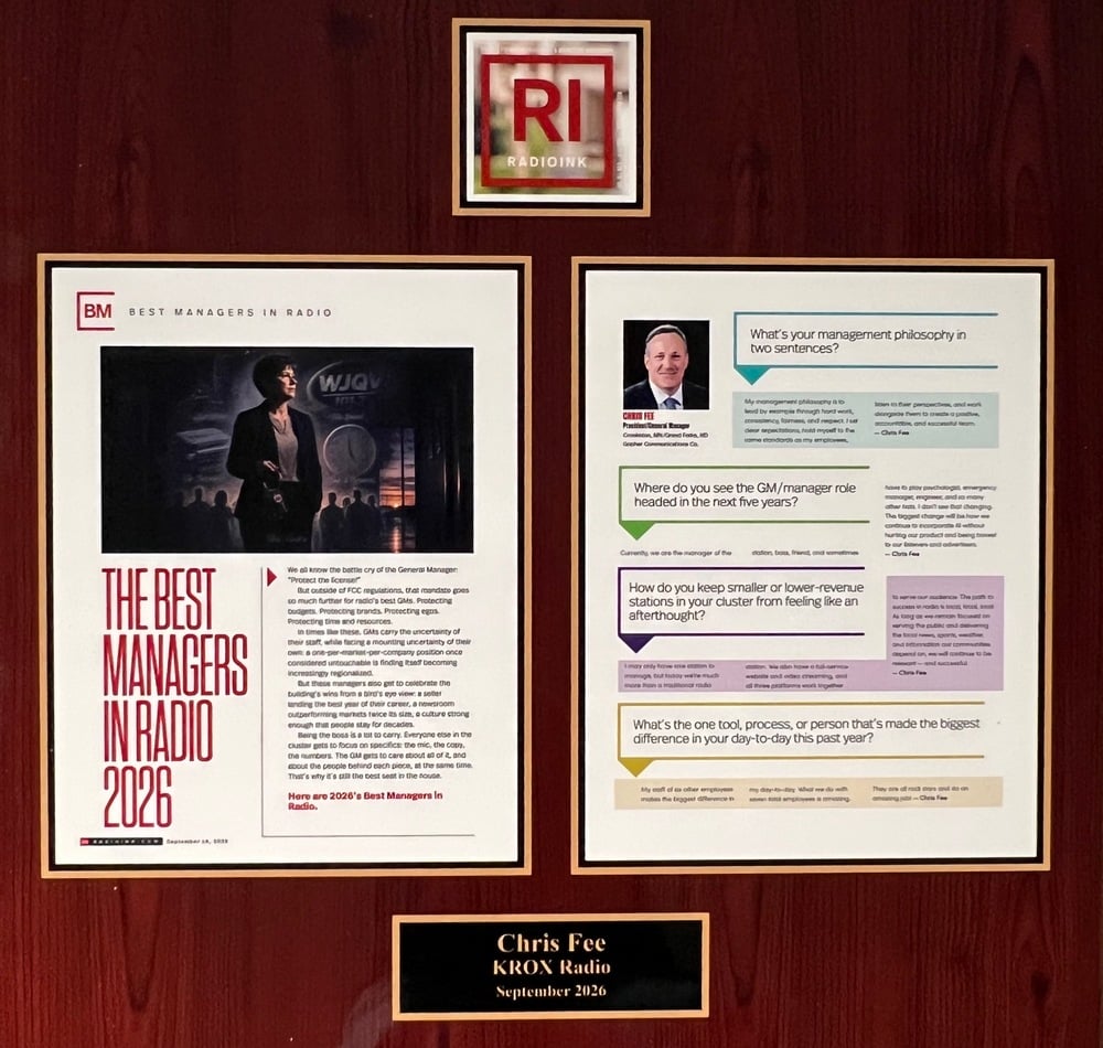 KROX owner, Chris Fee, has been named one of the top Radio Station managers in 2026 by Radio Ink