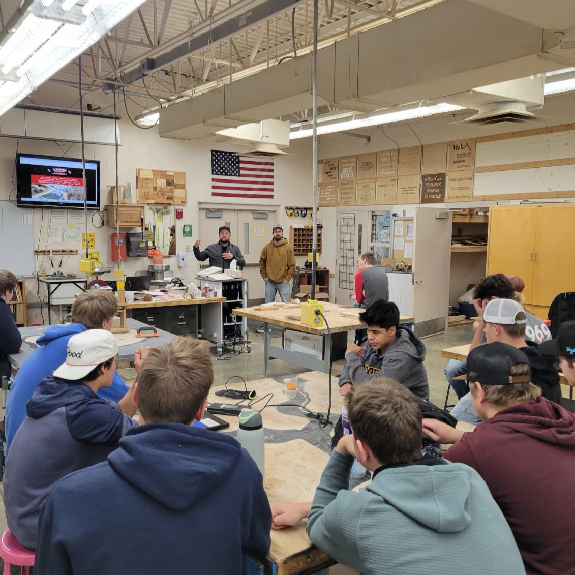 Crookston Woods class students welcomed guest speaker Tyler Waterworth to discuss his business and the future of woodworking