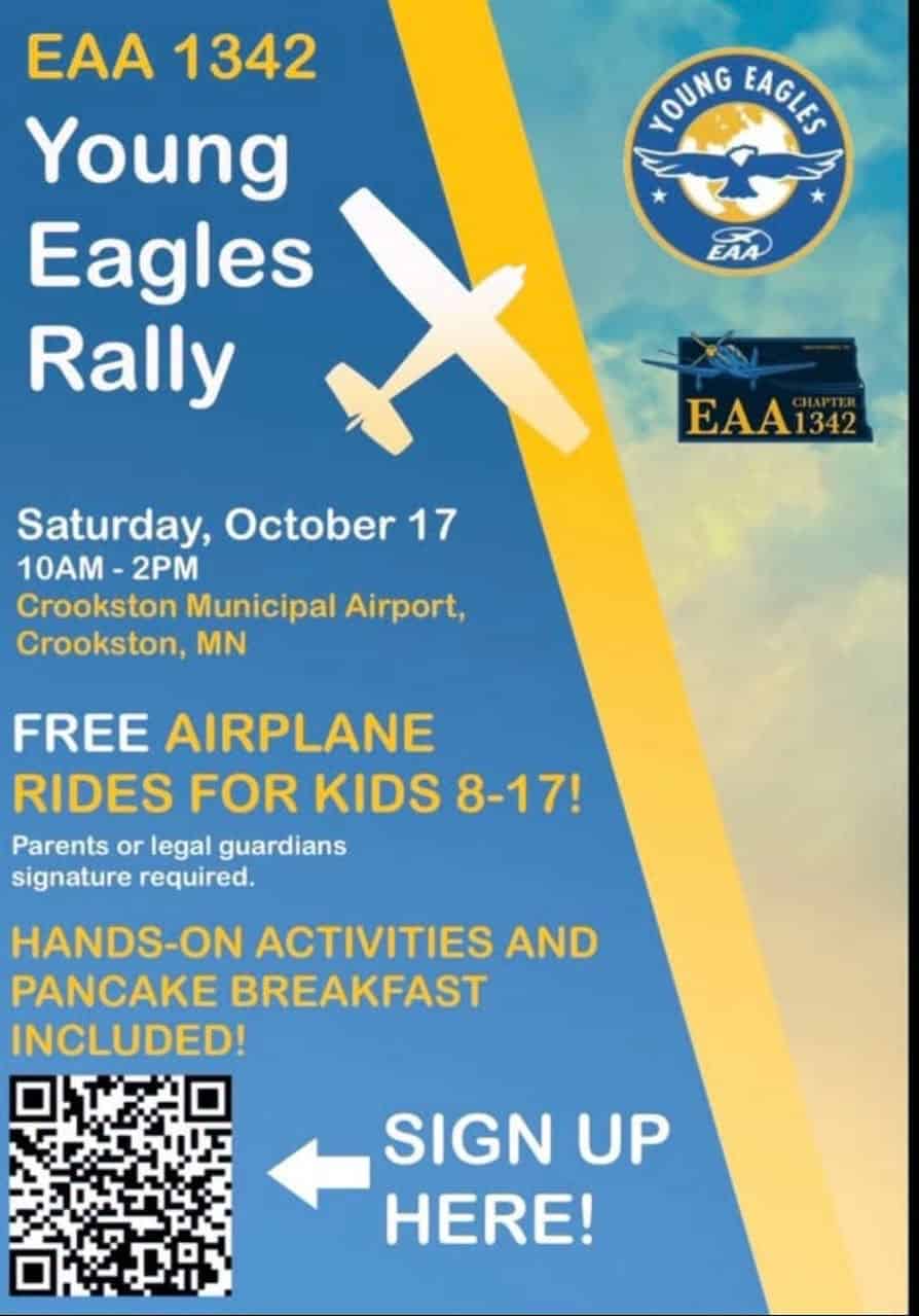 EAA Chapter 1342 will hold a Young Eagles Flight Rally in Crookston on Saturday, October 17
